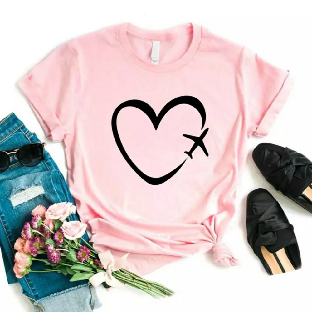 ❤Pink HEART TRAVEL SHORT SLEEVE TSHIRT❤